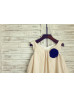 Beige Linen Flower Girl Dress With Navy Blue Flower